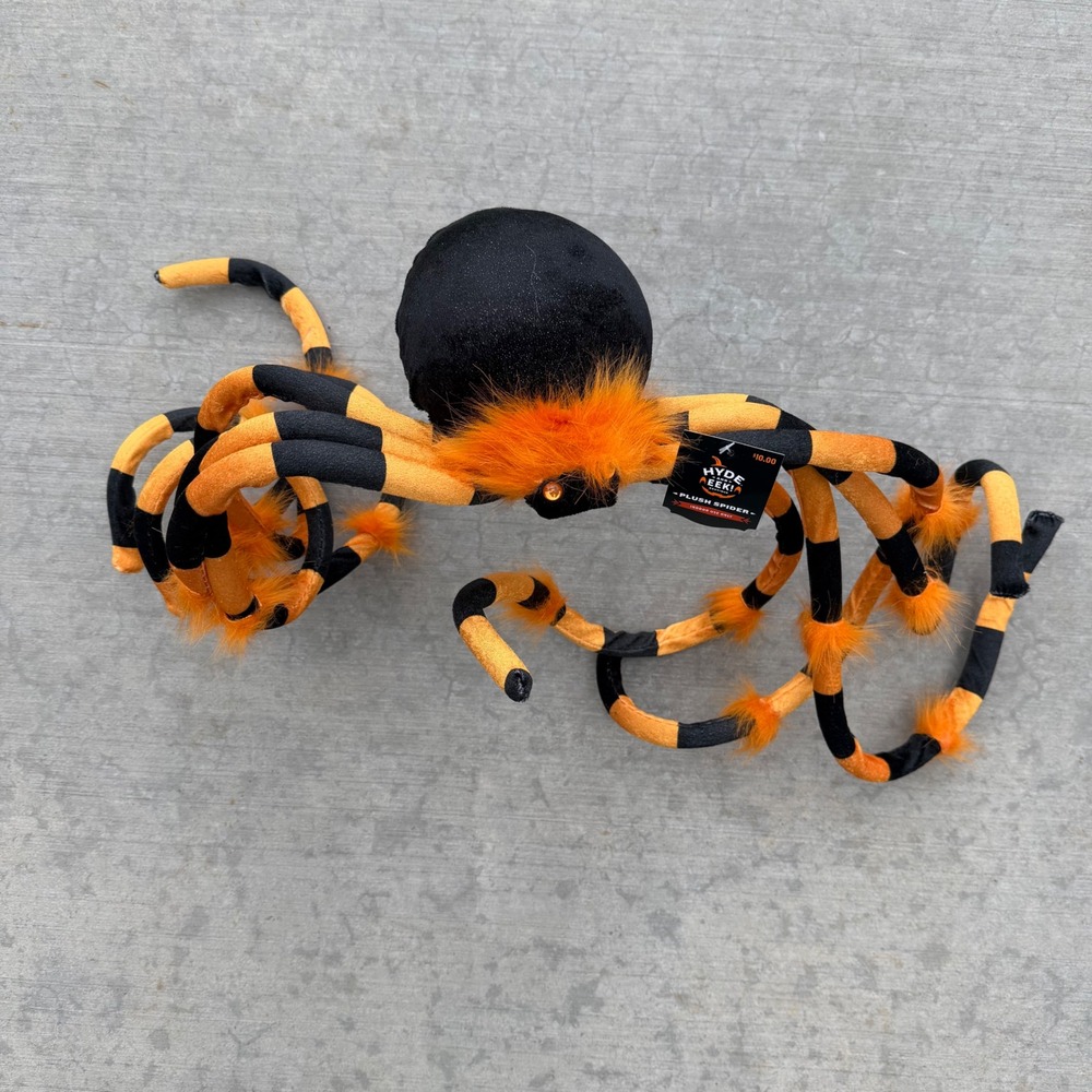Hyde and EEK Boutique Halloween Plush Spider Orange Black Striped Posable large